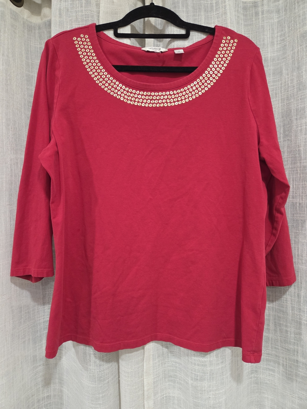 Liz Claiborne Red Long Sleeve Scoop Neck Top with Metallic Detail